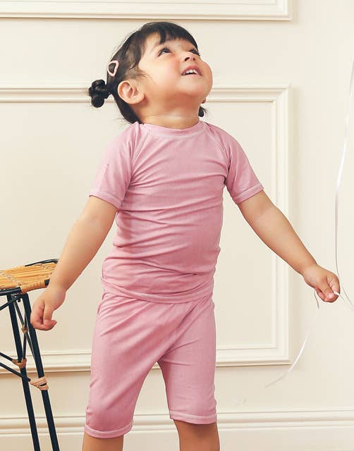 Berry Pink Bamboo Stitch Short Sleeve PJs for wholesale on Faire1