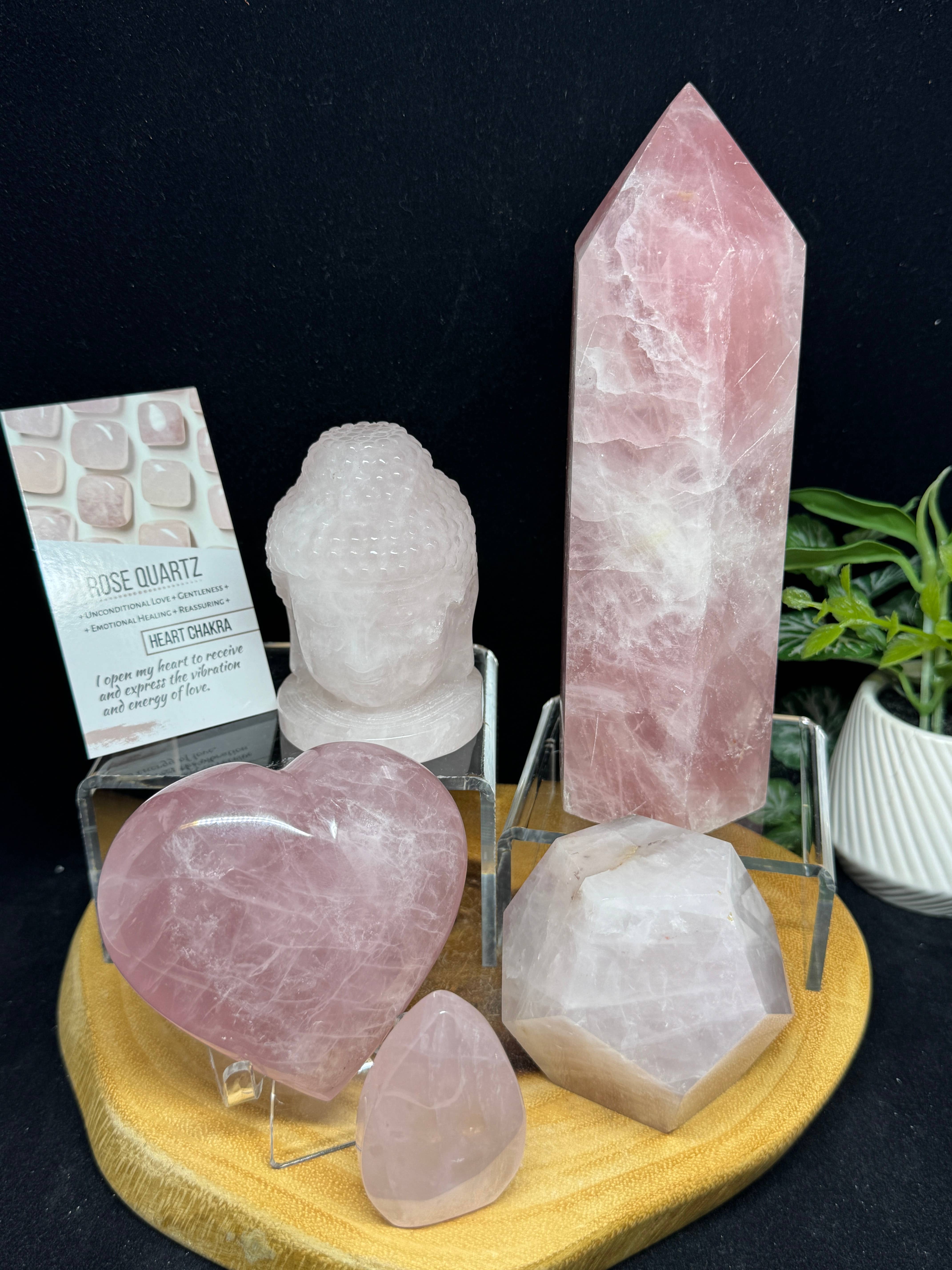 The 7 Directions - Venta al por mayor Piedras/cristales espirituales - Paquete de 5 piezas de torre de cuarzo rosa con corazón de Buda 23F9