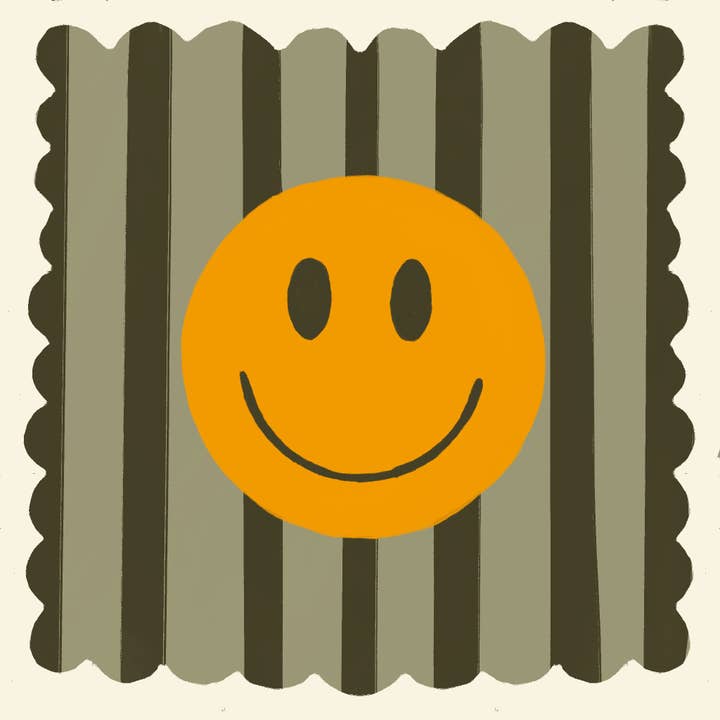 Kate Fox Design - Wholesale Art Print - Olive Stripe Smiley, Dopamine Decor, Maximalist, ColourfulÂ