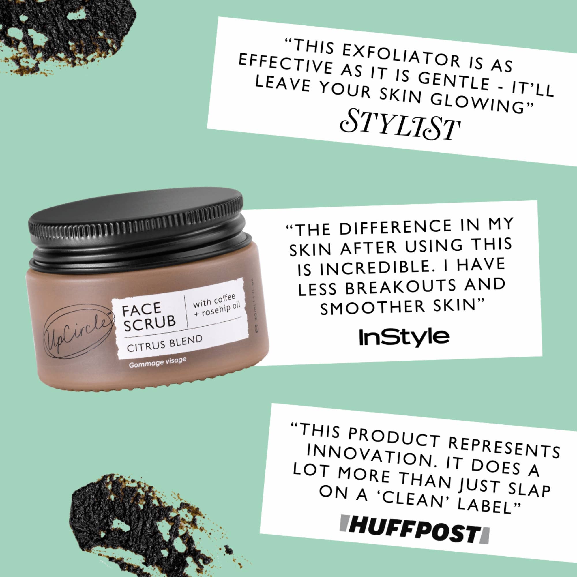 UpCircle Beauty Europe – Engroshandel Ansigtspeeling – Ansigtsscrub Citrus med Kaffe + Hybenolie - Strømpefyld Mini Størrelse5