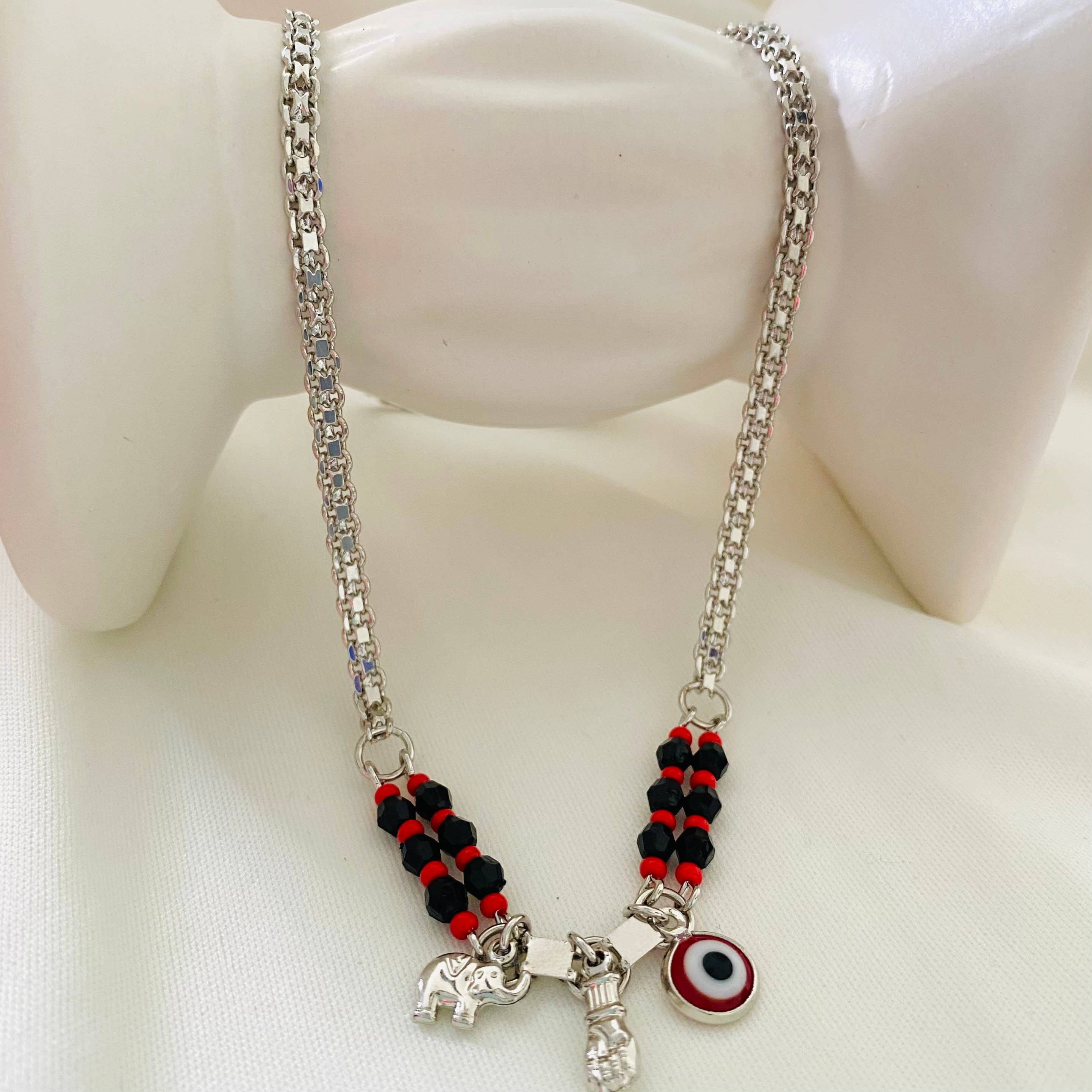 Silver Azabache Choker Necklace, Evil Eye Charm Necklace, Figa Hand for wholesale on Faire3