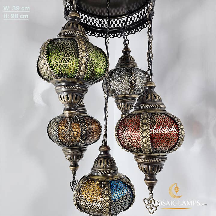 Mosaic Lamps – wholesale Chandelier/hanging light – Byzantine Globe Chandelier, 5 Ball Syrian Lights, Mixed Arra
