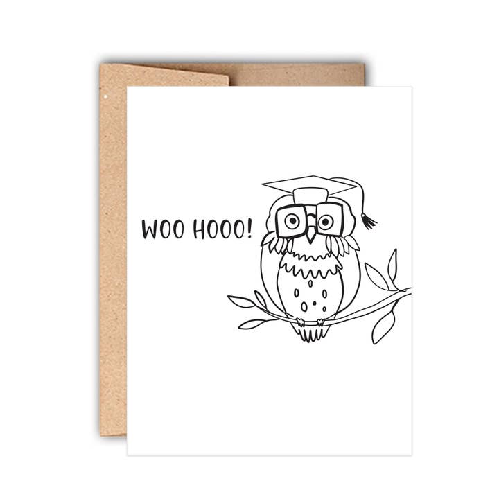 Woohoo Owl Graduation Letterpress Card for wholesale by Stack Paper Press