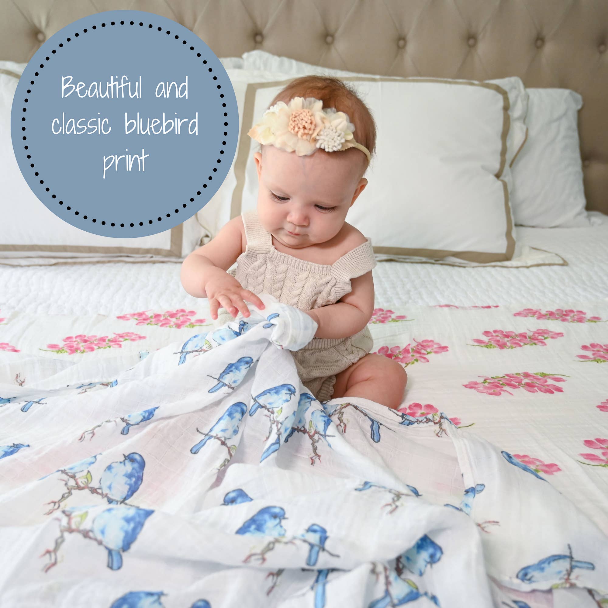 LollyBanks - Wholesale Swaddle - Baby - Bluebird Of Happiness Baby Muslin Swaddle Blanket3