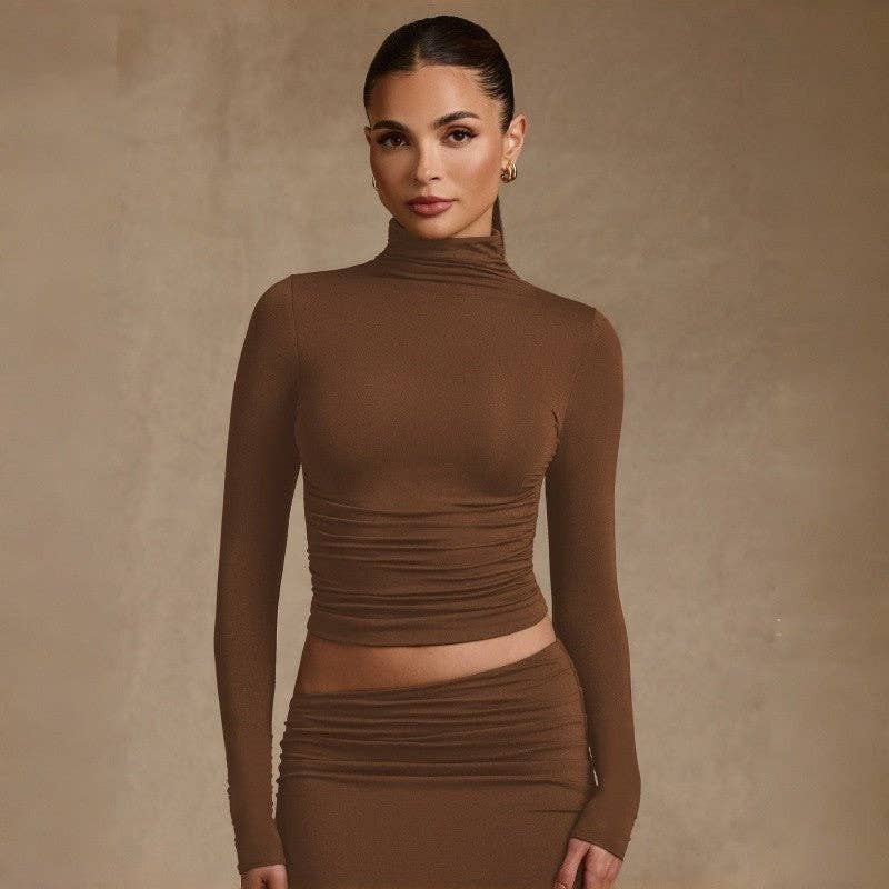 Plush Looks - Wholesale Knit Top - Women's - High Neck Long Sleeve T-Shirt8