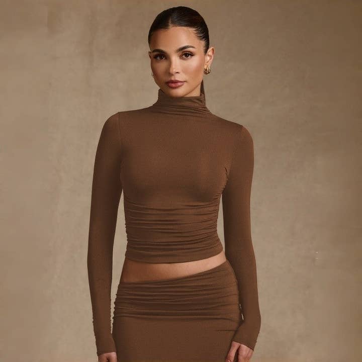 Plush Looks - Wholesale Knit Top - Women's - High Neck Long Sleeve T-Shirt8