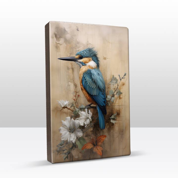 Eisvogel auf einem Blütenzweig - Lackdruck - 19,5 x 30 cm - LP327 für den Großhandel von Laqueprint