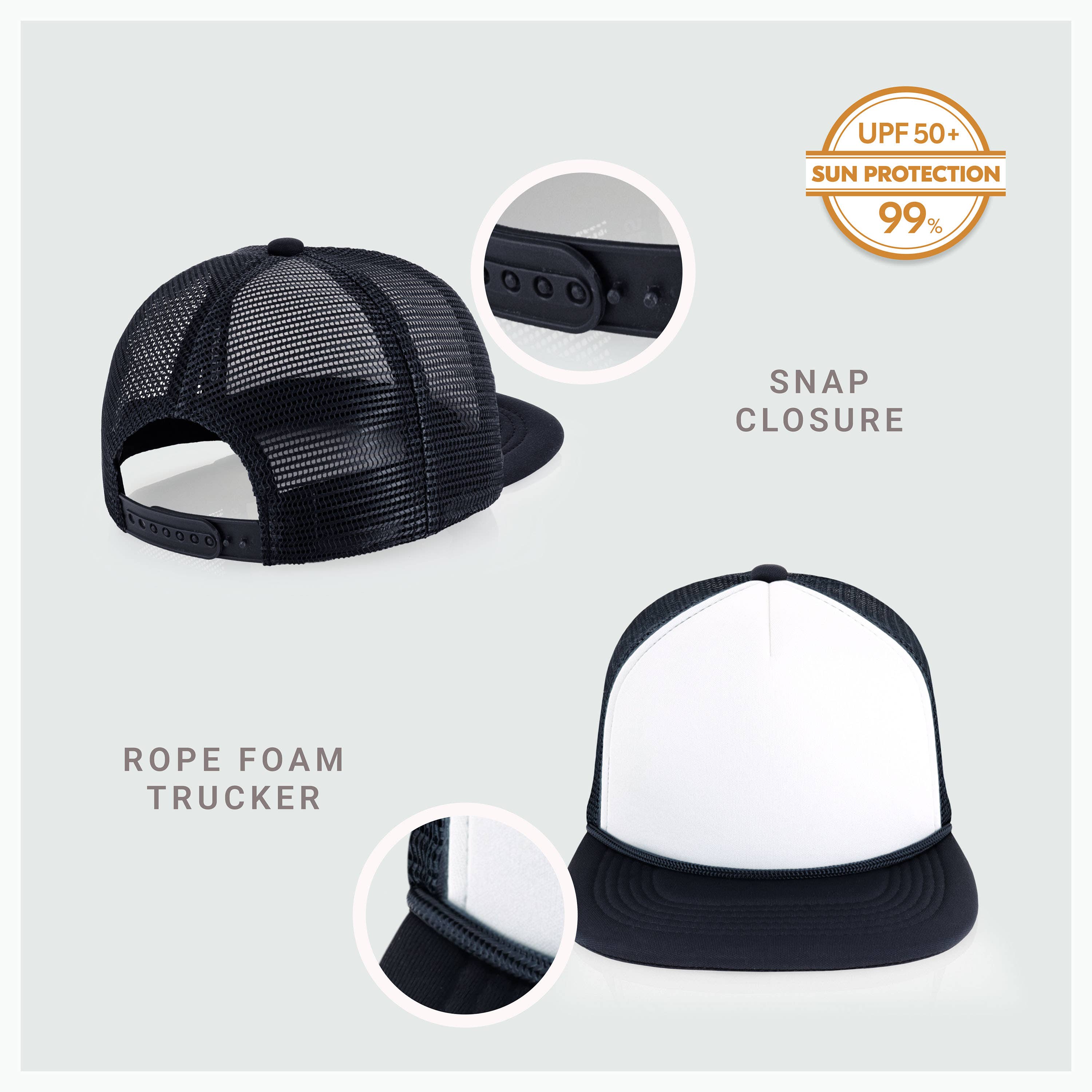 ChoKoLids - Wholesale Trucker Hat - Men's - CHOK.LIDS Plain Two-tone Foam Trucker Flat Bill Cap with Rop37