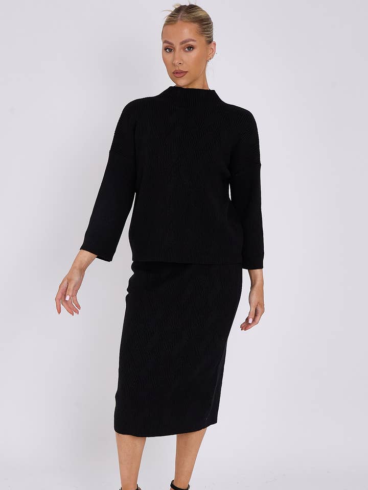 Zwarte midirok met gebreid patroon voor wholesale door Aftershock London