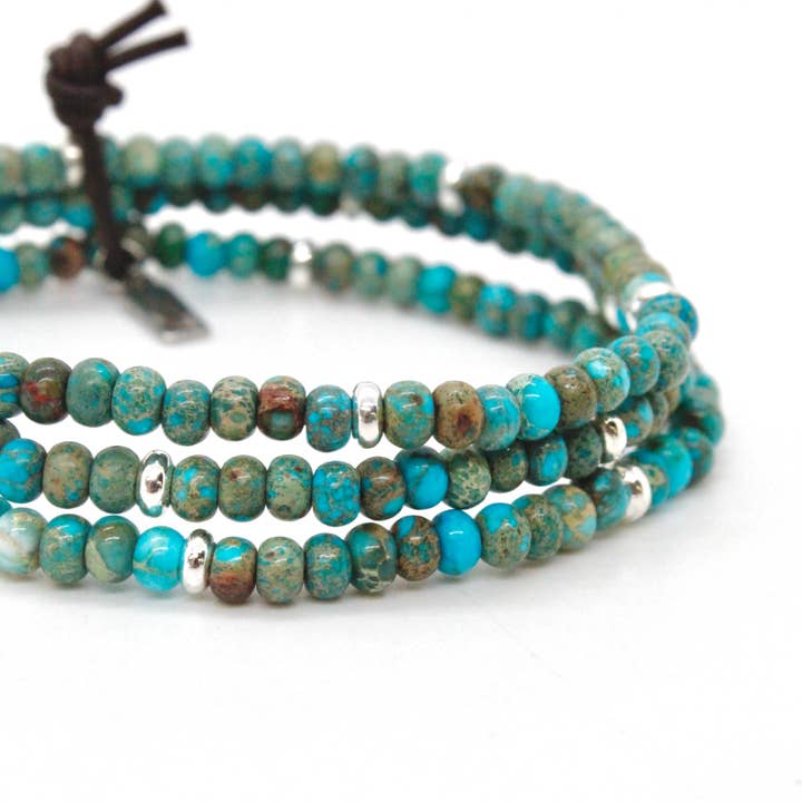 LIZOU - Wholesale Beaded bracelet - Turquoise Jasper + Silver Bracelet Bundle1