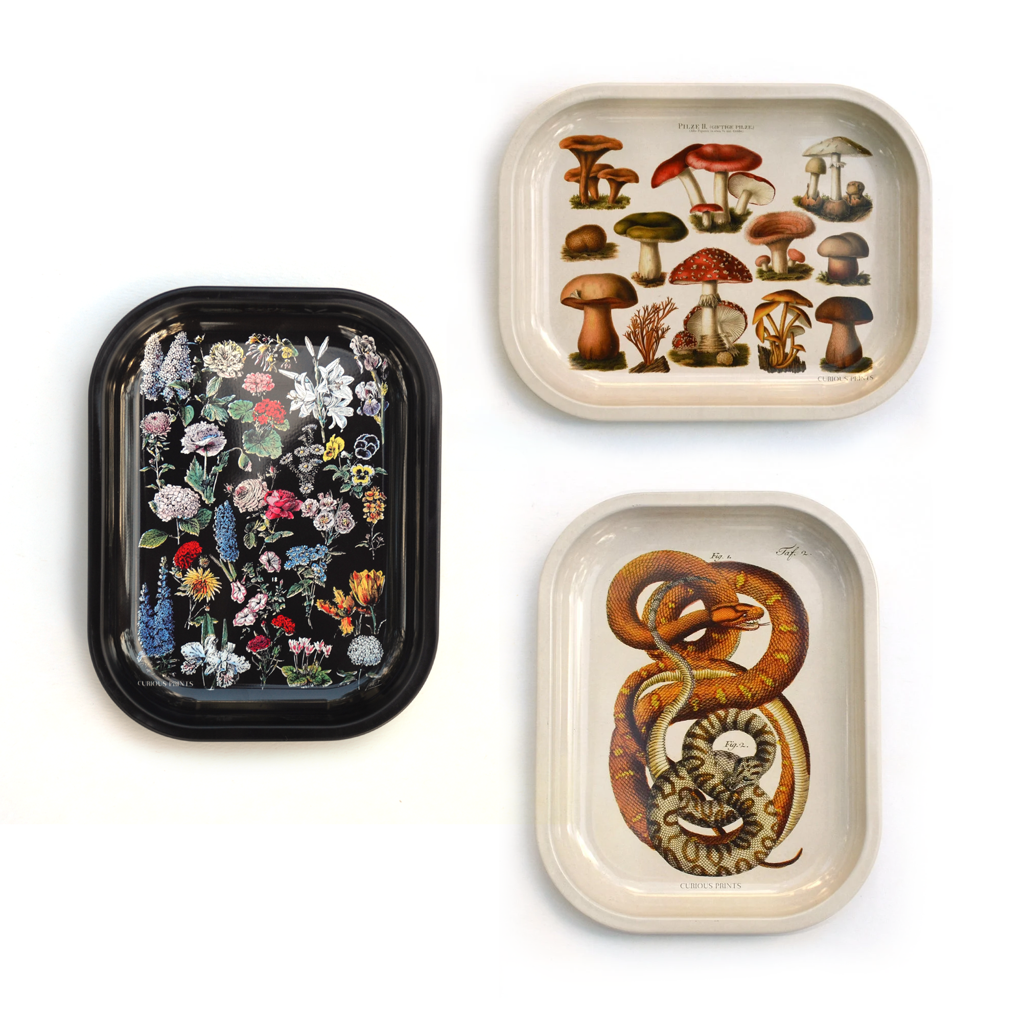 Curious Prints – Großhandel Deko-Tablett – Kleines schwarzes Metalltablett mit Blumen / Vintage Blumen Schale2