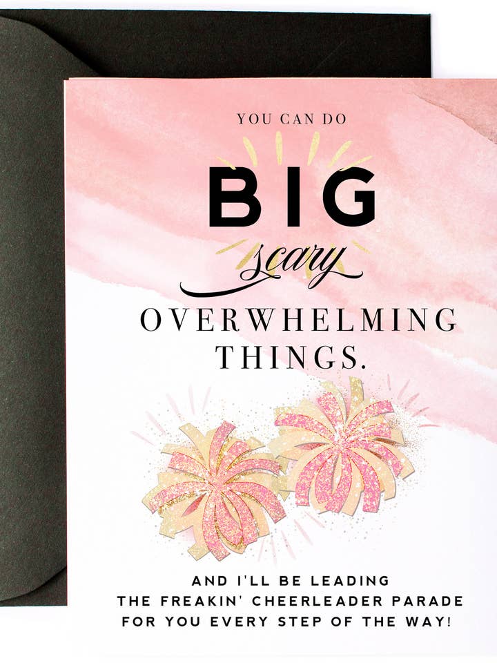 Big Scary Things Cheerleader, Encouragement Greeting Card for wholesale by Kitty Meow Boutique
