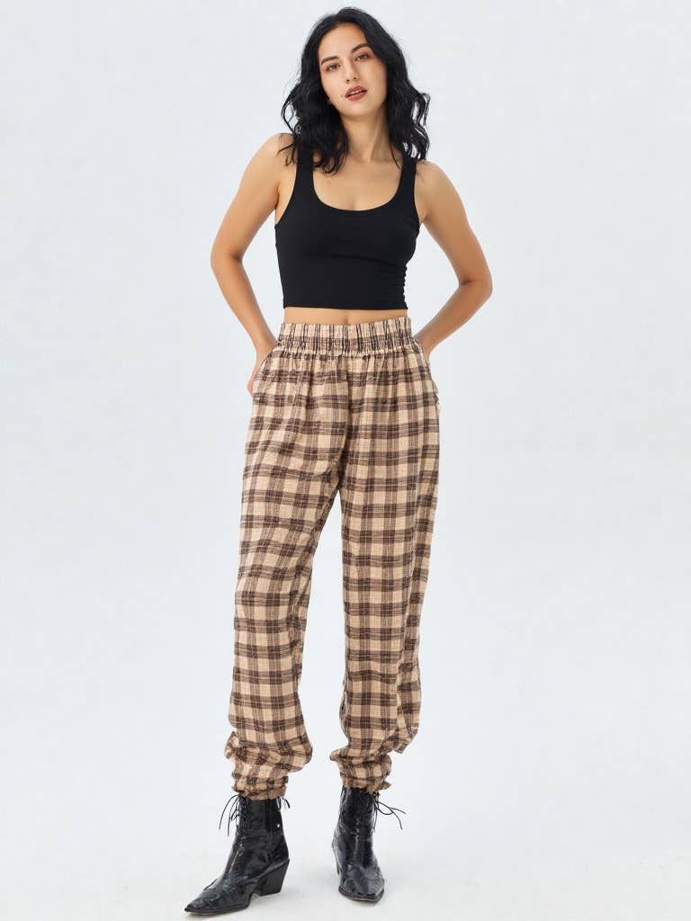 VERY J - Wholesale Pants - Women's - NP70310-Corduroy Flannel Plaid Cozy Comfy Pants23