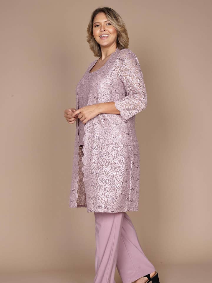 Mehrfarbiges Spitzen- und Jersey-Hosenanzug-Set für die Hochzeit für den Großhandel von Kos Couture