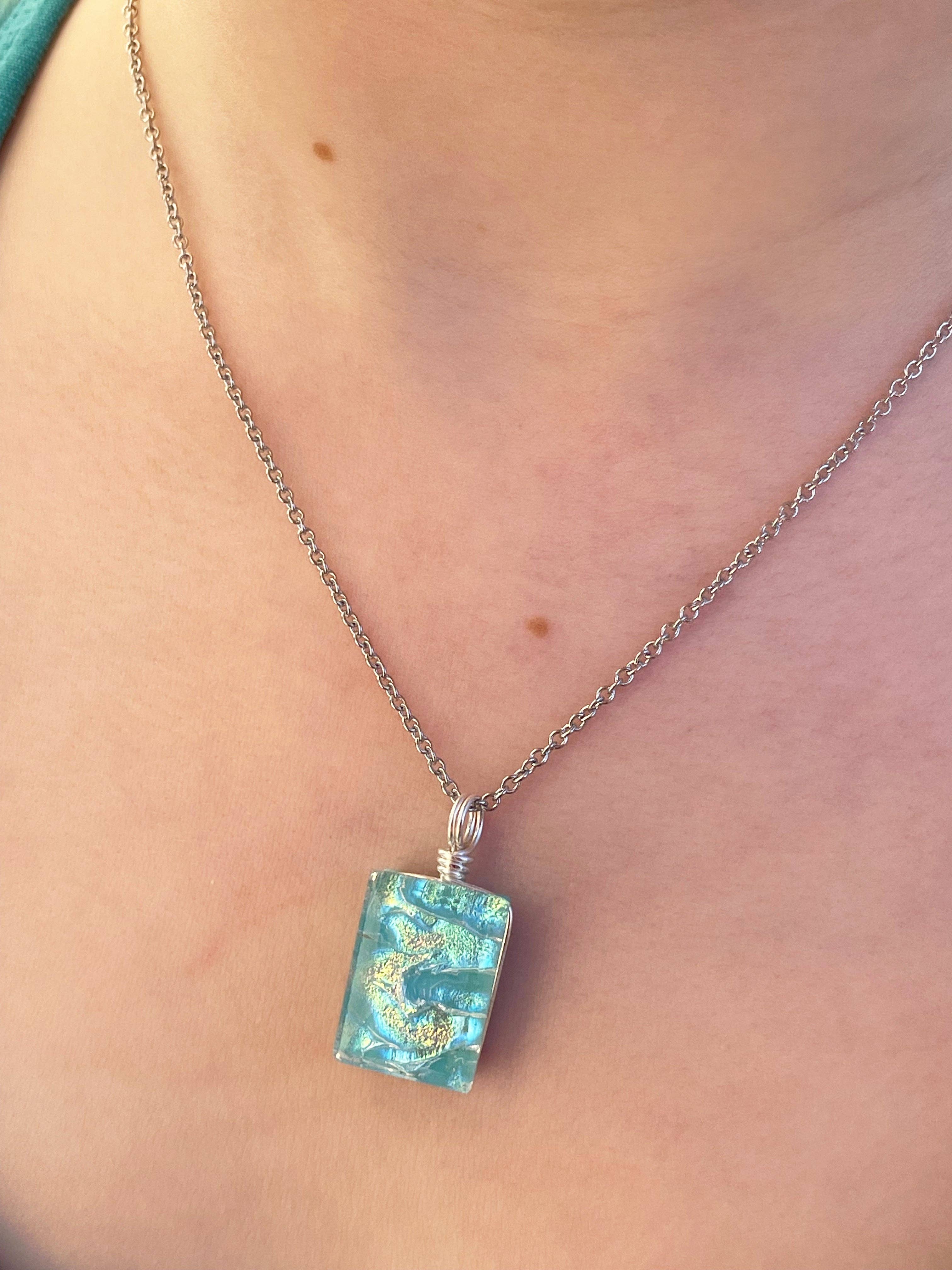 Flame Work Designs - Glass Jewelry - Wholesale Pendant/Charm Necklace - Dichroic Glass Pendant - Light Blue2