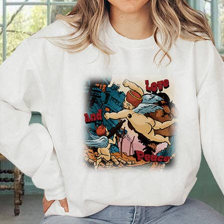 Love & Peace Women's White Sweatshirt for wholesale by novaxau