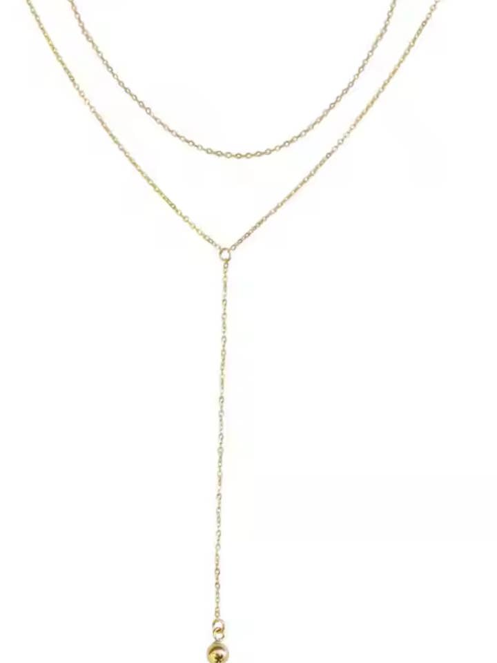 Catena Y Lariat Layered Steel 18K PVD Necklace for wholesale by HoopLa
