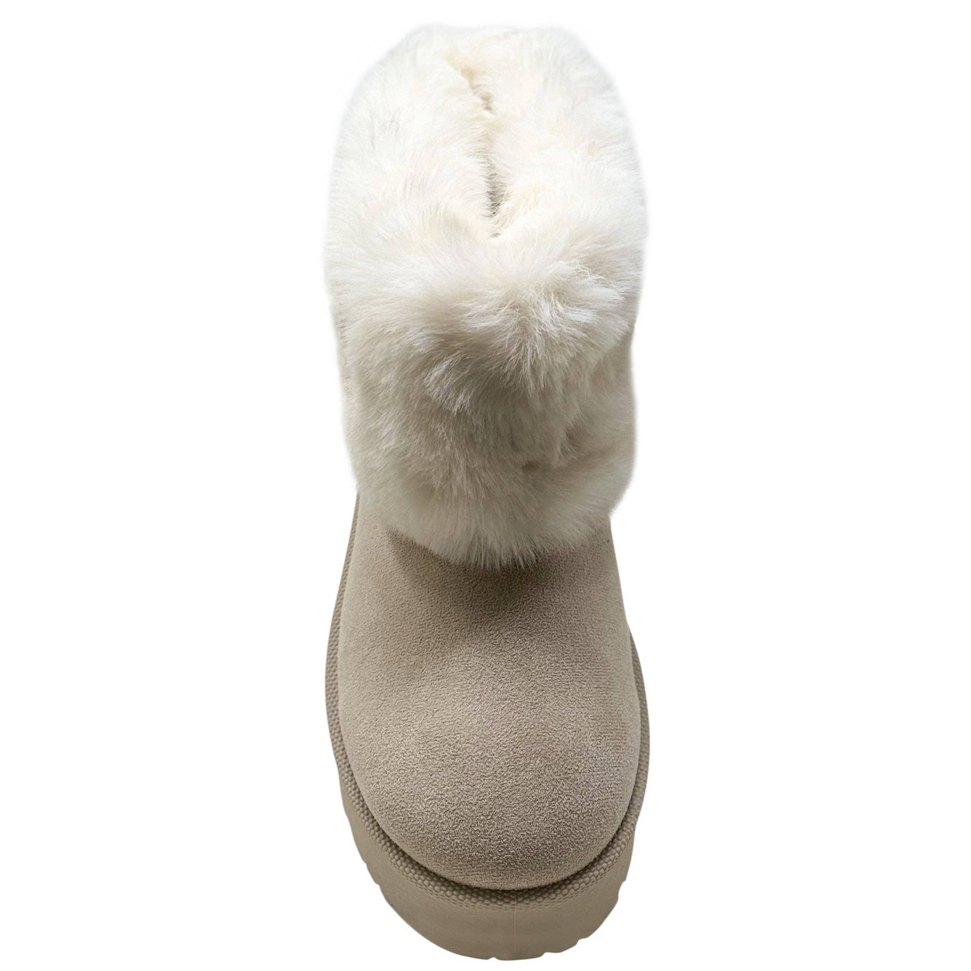 Women's Platform Booties Faux Suede Fur Lining Pull On Cuff Boots Beige Suede for wholesale on Faire3