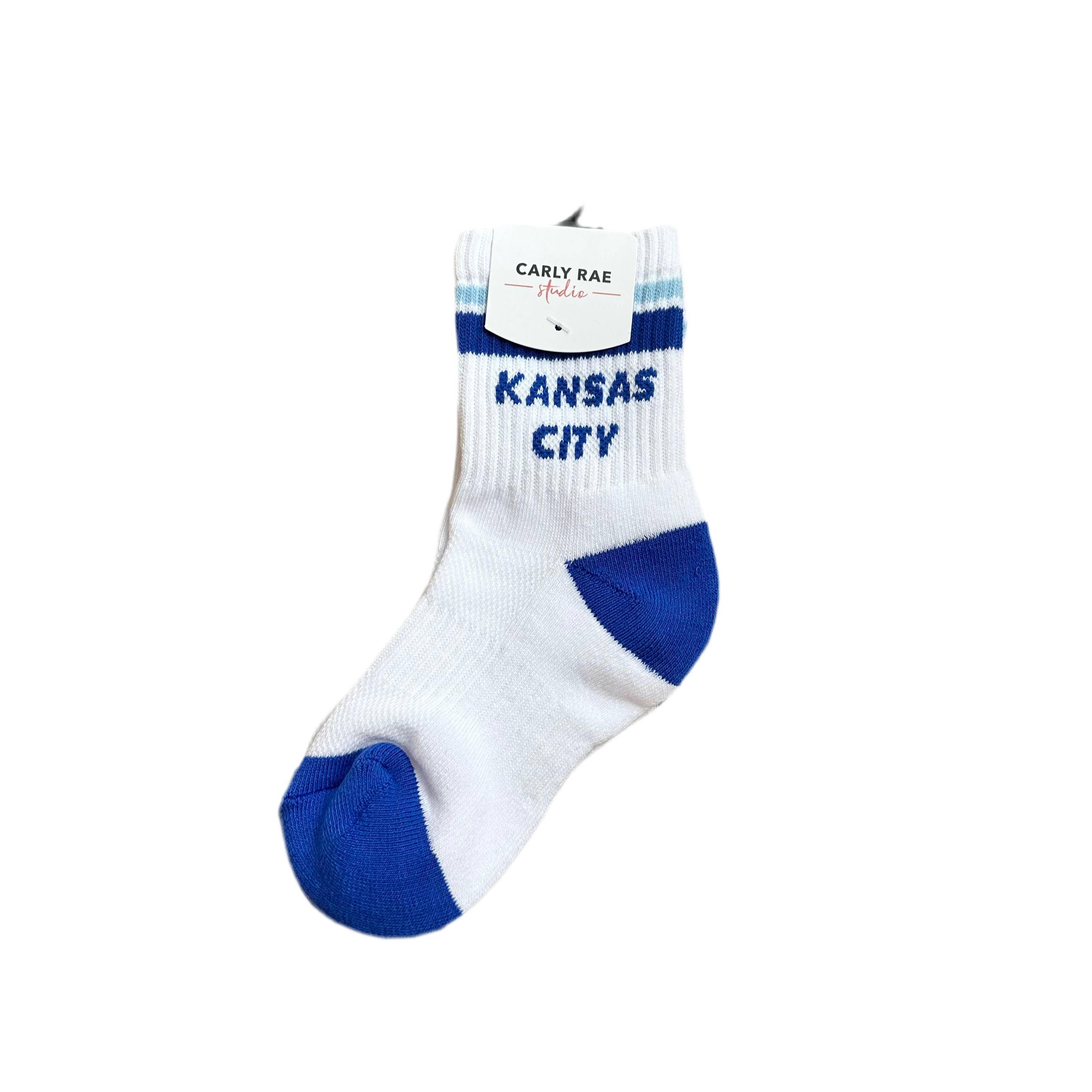 Carly Rae Studio - Wholesale Socks - Unisex - YOUTH Kansas City Crew Socks - White w/ Blue1