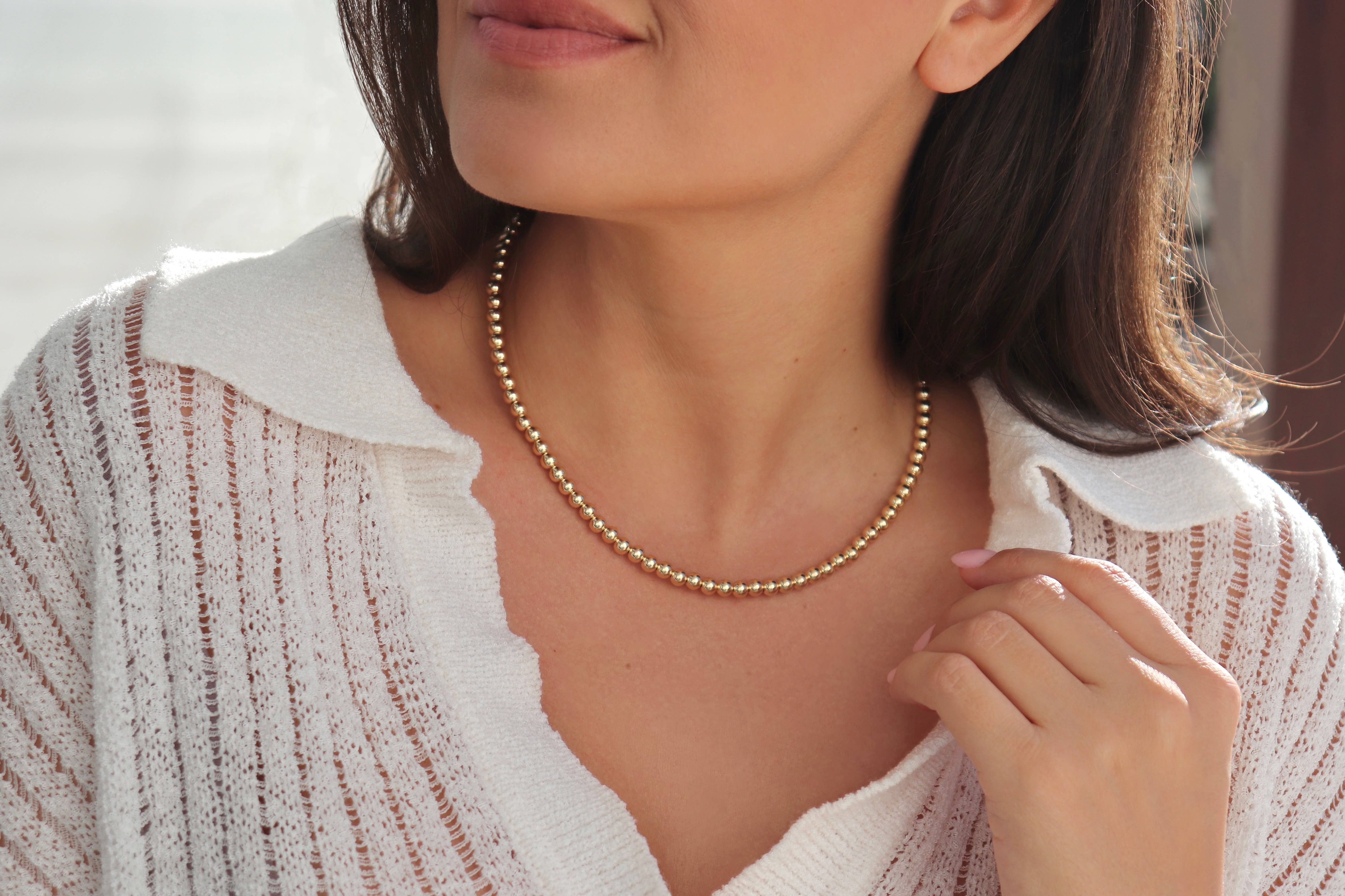 Kaylie Dawn Jewelry - Wholesale Beaded/Pearl Necklace - Jane 14K Gold Filled Classic Gold Beaded Necklace in 5mm3