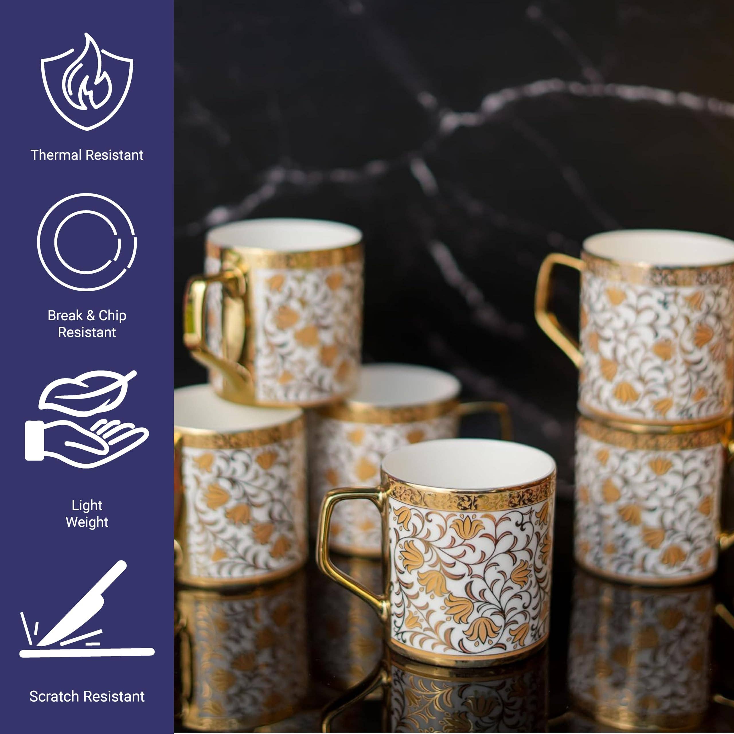 Femora - Wholesale Tea Set - Femora Turkish Floral Pattern Gold Ceramic Tea Cups |6.09 Oz3