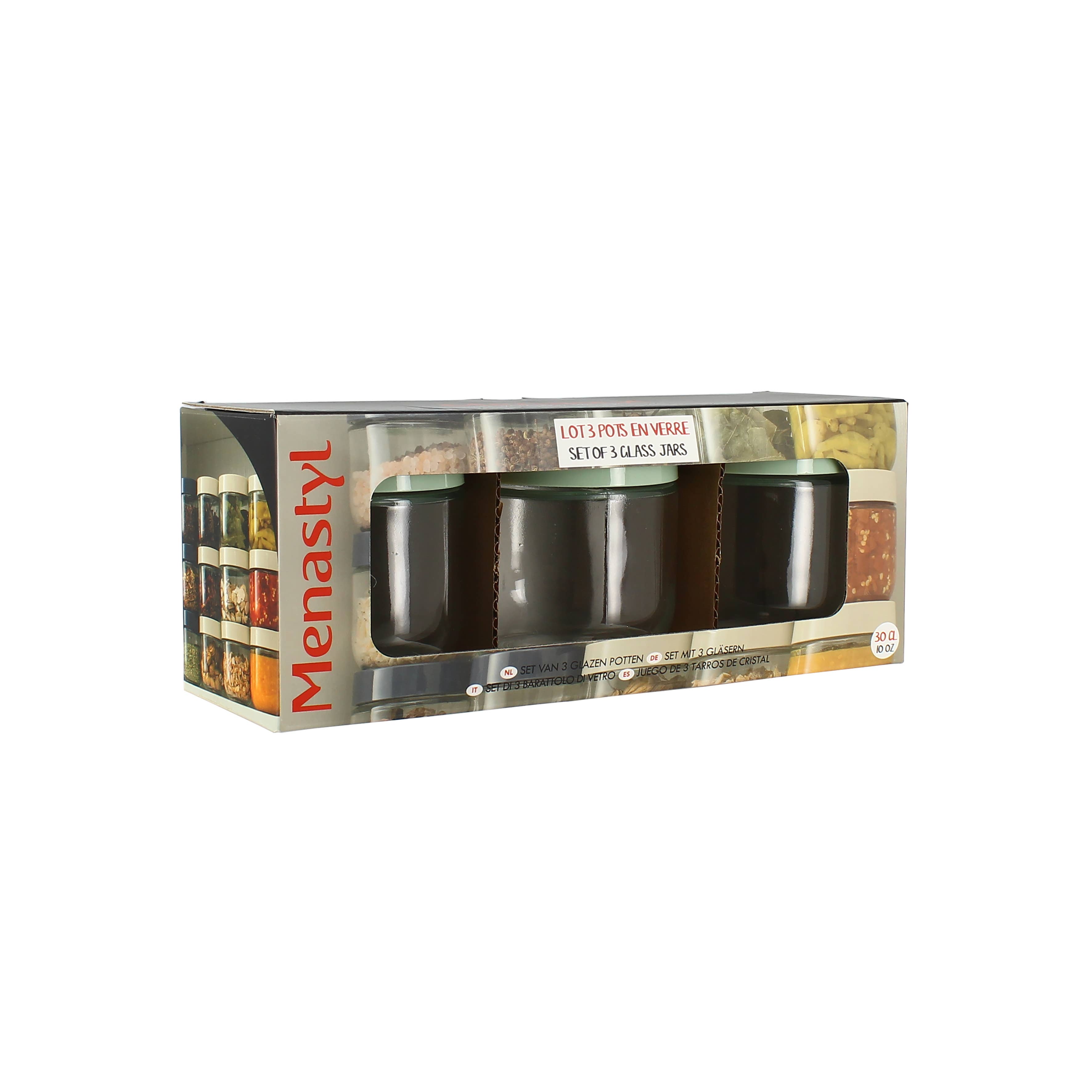 Menastyl - Wholesale Food Storage Container - Set of 3 airtight 30cl glass containers with green plastic2