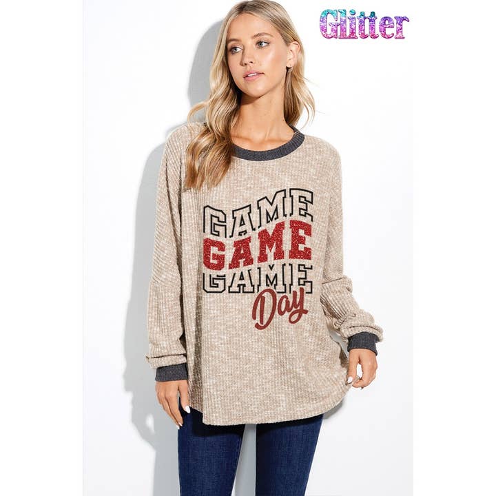 Top a contrasto con colletto in maglia waffle glitterata Gameday per la vendita all'ingrosso da parte di Phil Love