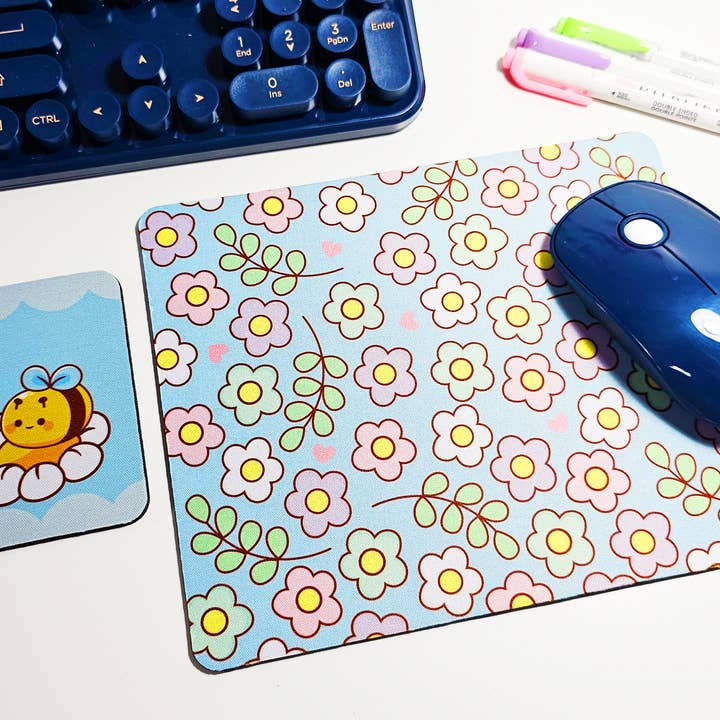 Bee and Flowers Mousepad and Coaster Set for wholesale by FunUsual Suspects