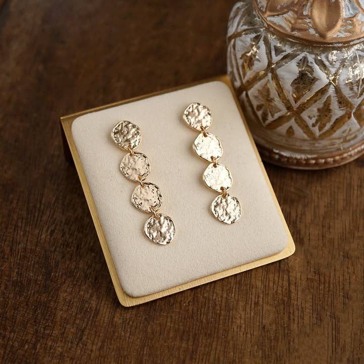 Golden Muse – Four Disc Cascade Earrings for wholesale by PennyLine inc