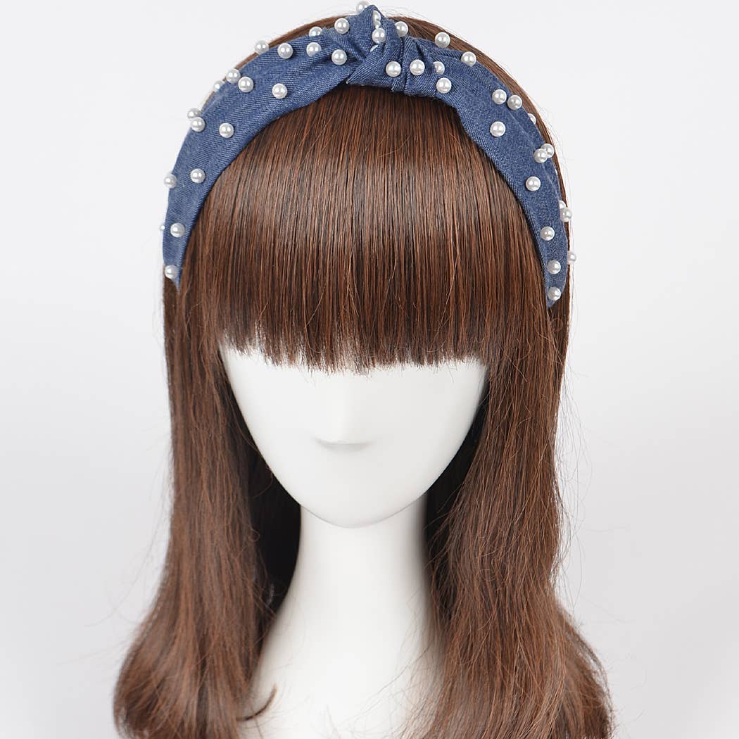 3AM BY H&D ACCESSORIES - Wholesale Fashion Headband - Women's - Denim and Pearl Headband4