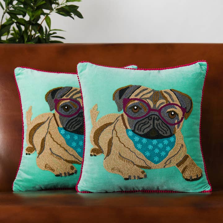 Karma Living – wholesale Dekorativ kudde – 2ABCC231768_AQWN Set/2 PUG HUNDKUDDE 18x184