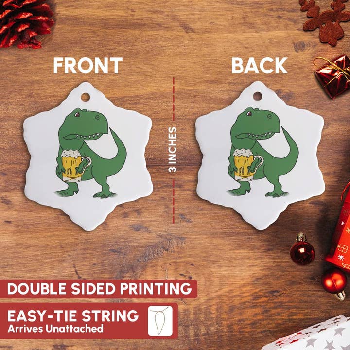 3dRose - Wholesale Ornament - 3dRose, Funny Cool T-rex Dinosaur drinking Beer Cartoon, Ornament2