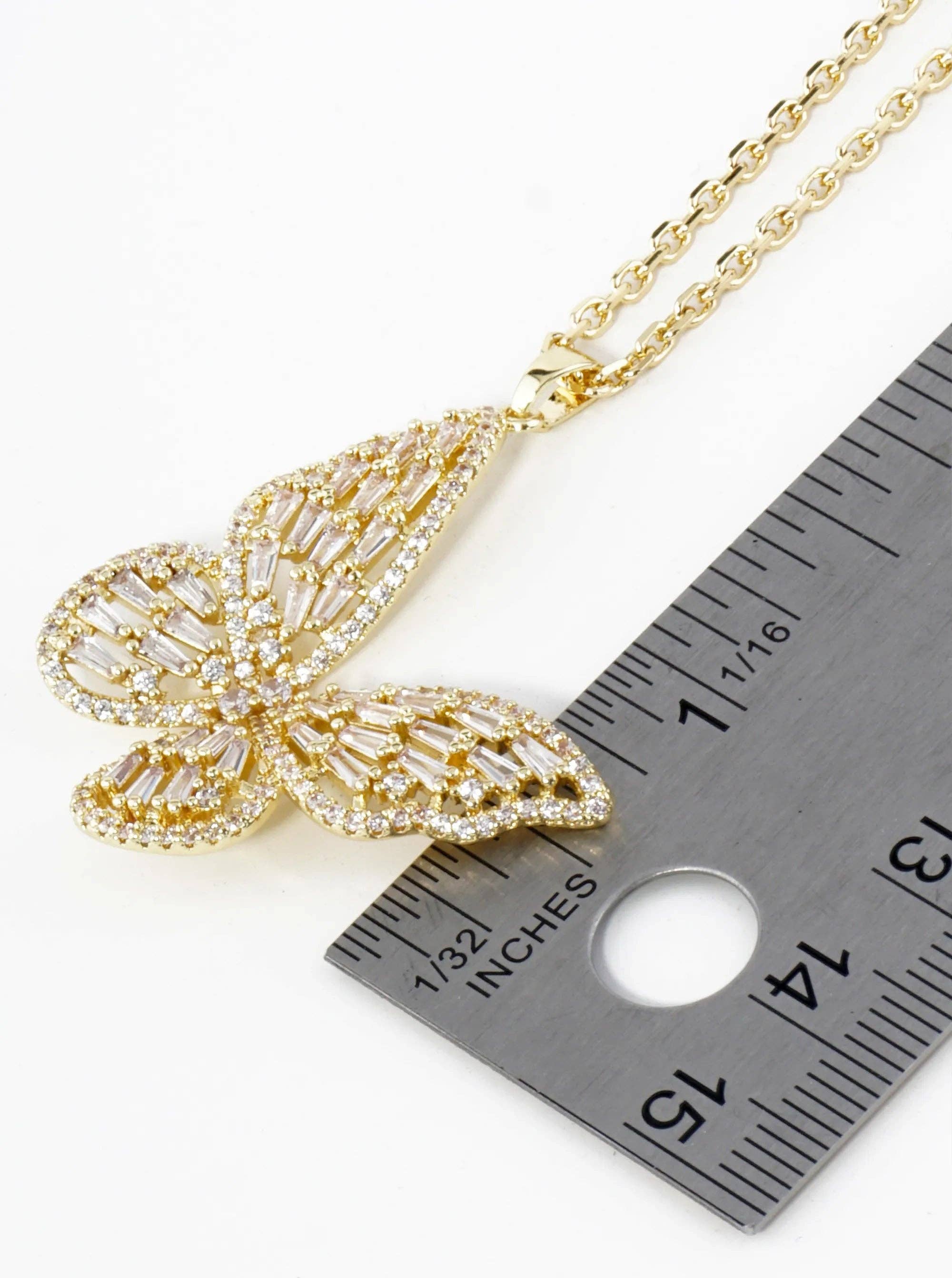 Wild Honey - Wholesale Pendant/Charm Necklace - 18K Gold Dipped Cz Butterfly Pendant Necklace3