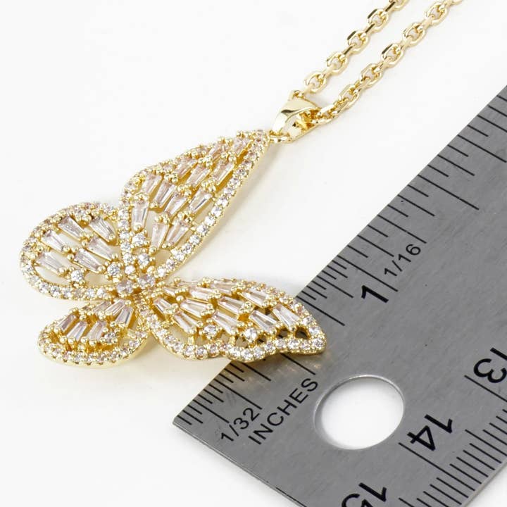 Wild Honey - Wholesale Pendant/Charm Necklace - 18K Gold Dipped Cz Butterfly Pendant Necklace3