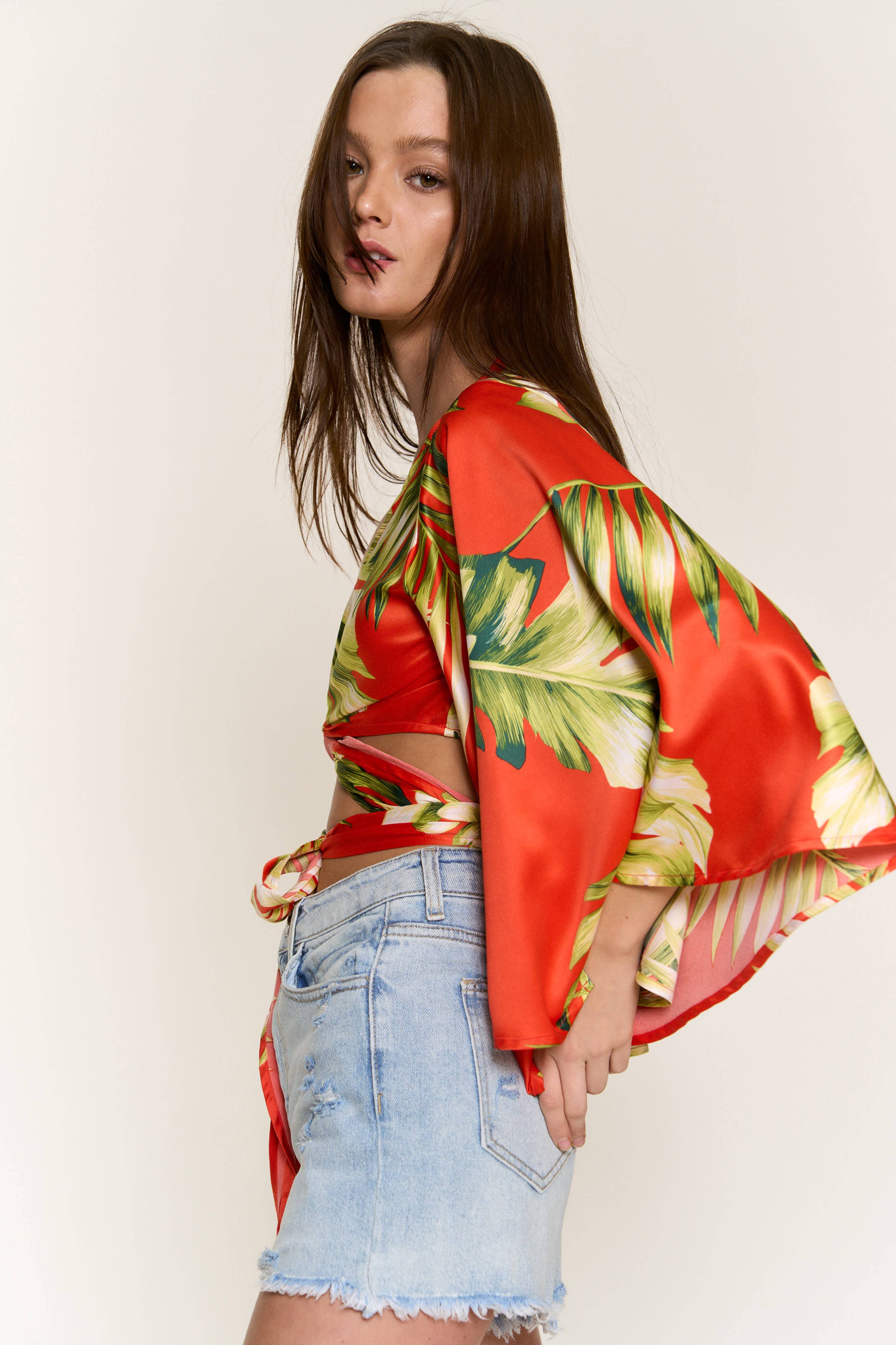 RED SATIN PADDED BRA FLAIR SLV CORSET TOP for wholesale on Faire5