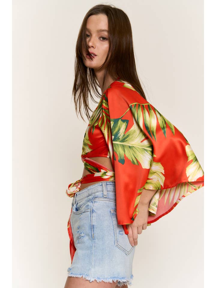 RED SATIN PADDED BRA FLAIR SLV CORSET TOP for wholesale on Faire5