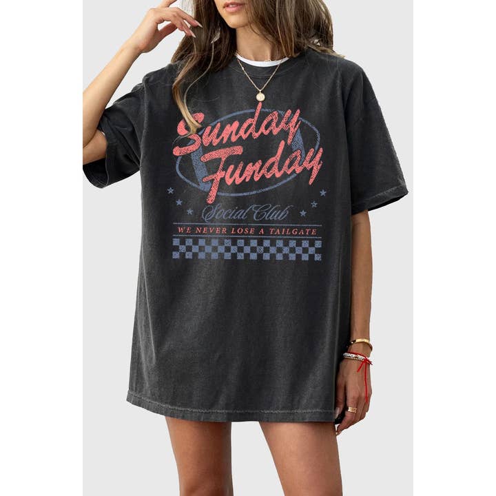 HRTandLUV - Wholesale Tunic - Women's - SUNDAY FUNDAY OVERSIZED MINERAL GRAPHIC TEE