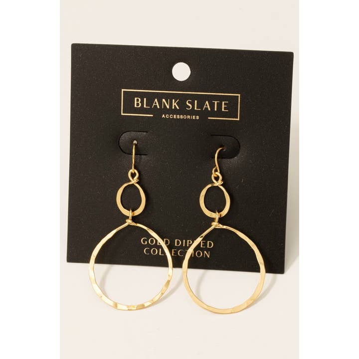 Fame Accessories - Wholesale Dangle Earrings - Gold Dipped Hammered Double Hoop Dangle Earrings
