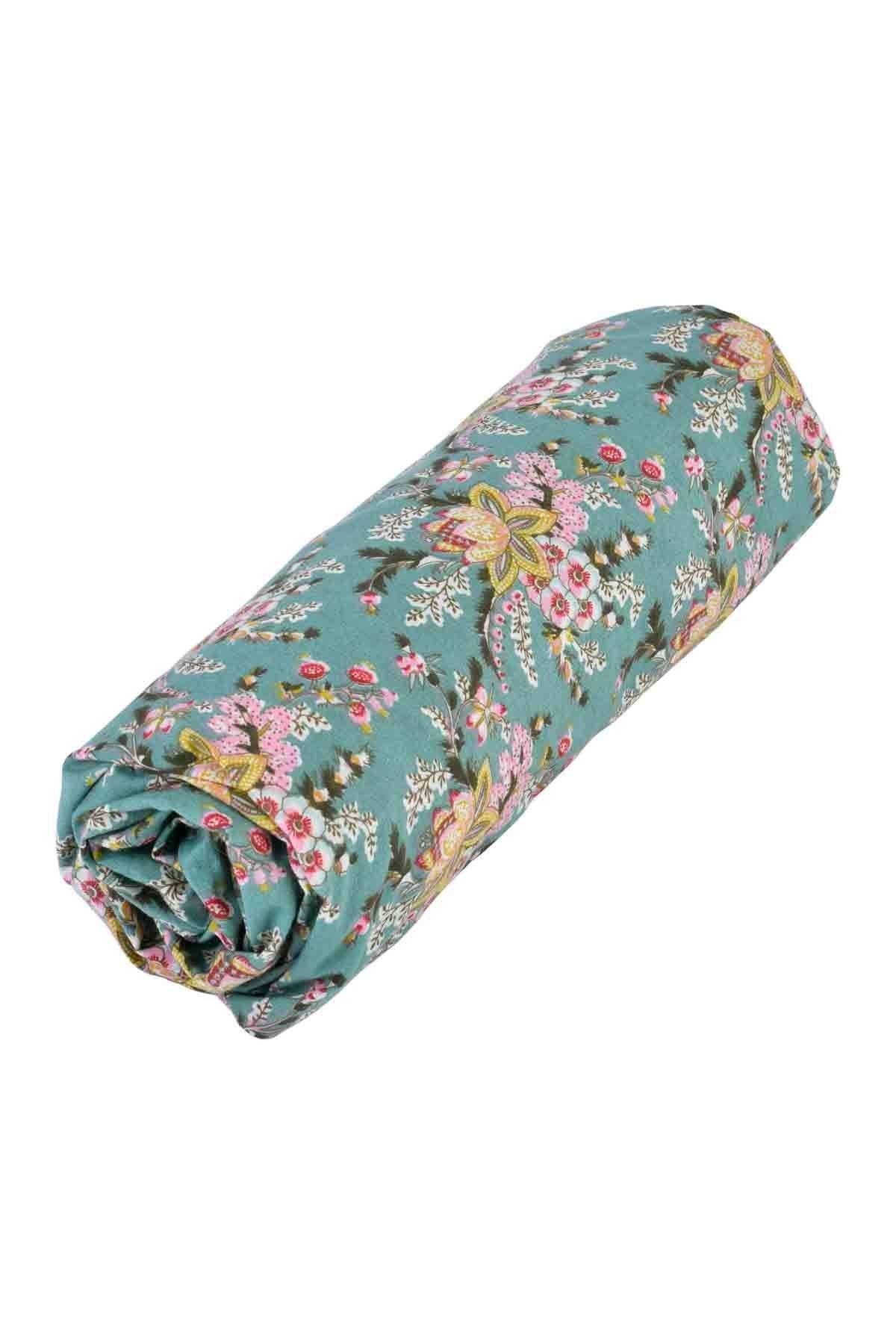 blue Nicole fitted sheet - Bed linen - flowers - turquoise for wholesale on Faire3