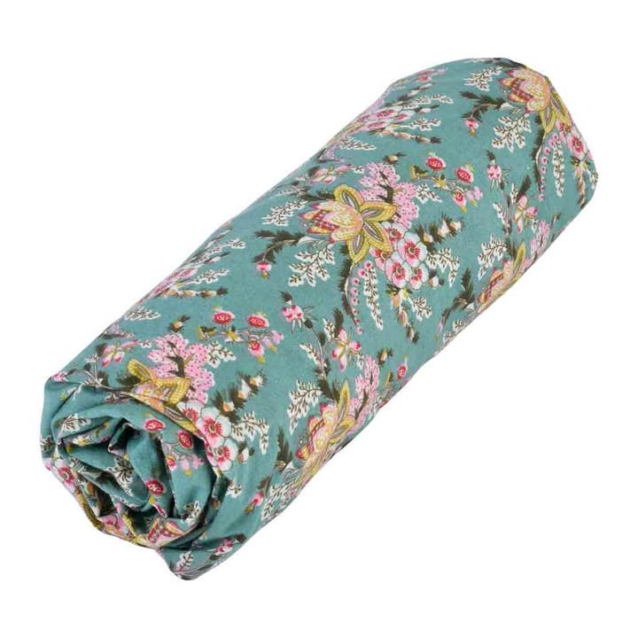 blue Nicole fitted sheet - Bed linen - flowers - turquoise for wholesale on Faire3