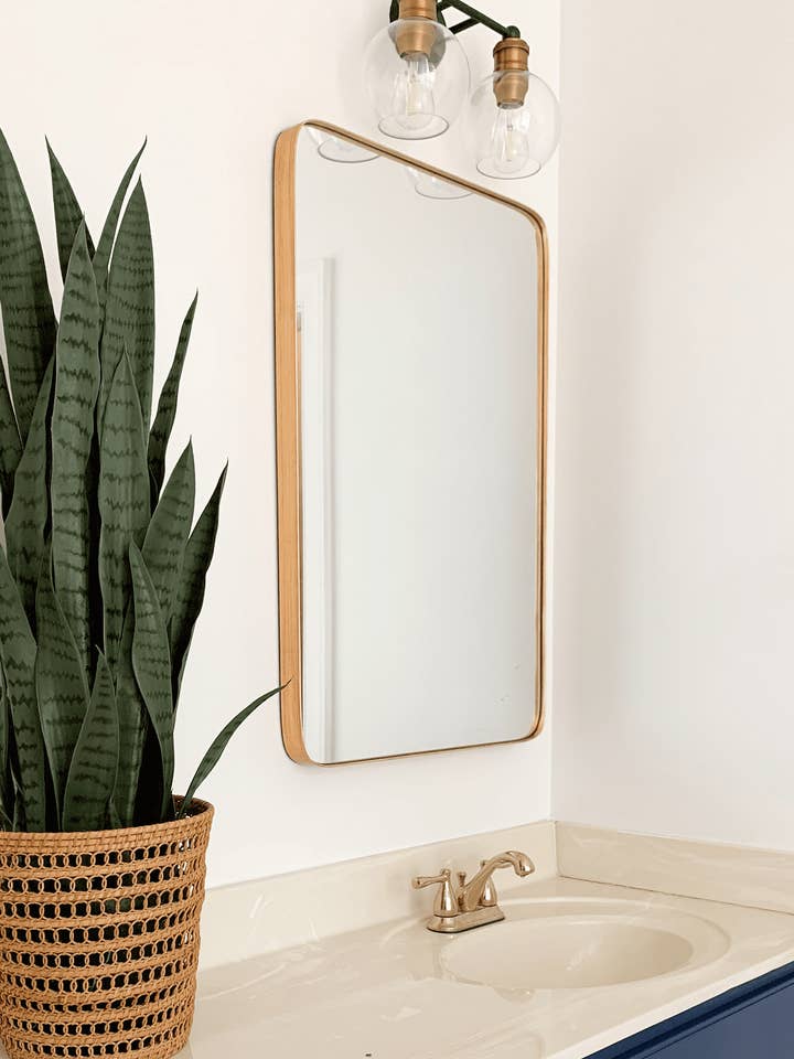 Highland Gold Rounded Corner Framed Mirror for wholesale by Frame My Mirror, LLC