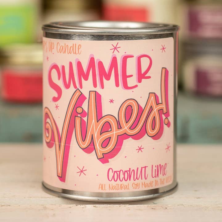 Candela in lattina di vernice Coconut Lime Summer Vibes per la vendita all'ingrosso da parte di Surfs Up Candle