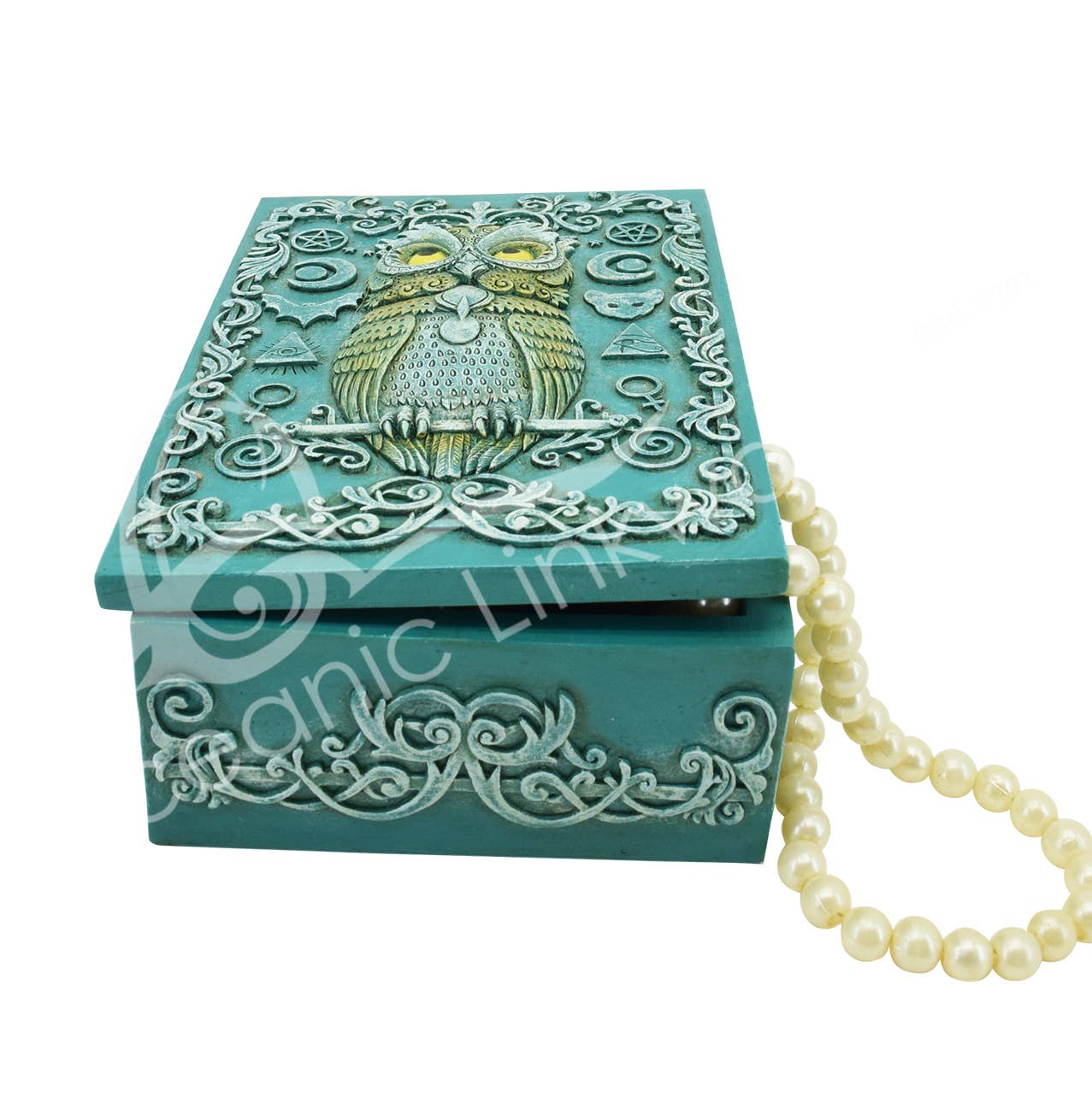 Oceanic Linkways Inc – wholesale Andlig sten/kristall – Låda - Uggla Teal 5.50 ”L X 3.95" B X 2.45" H1