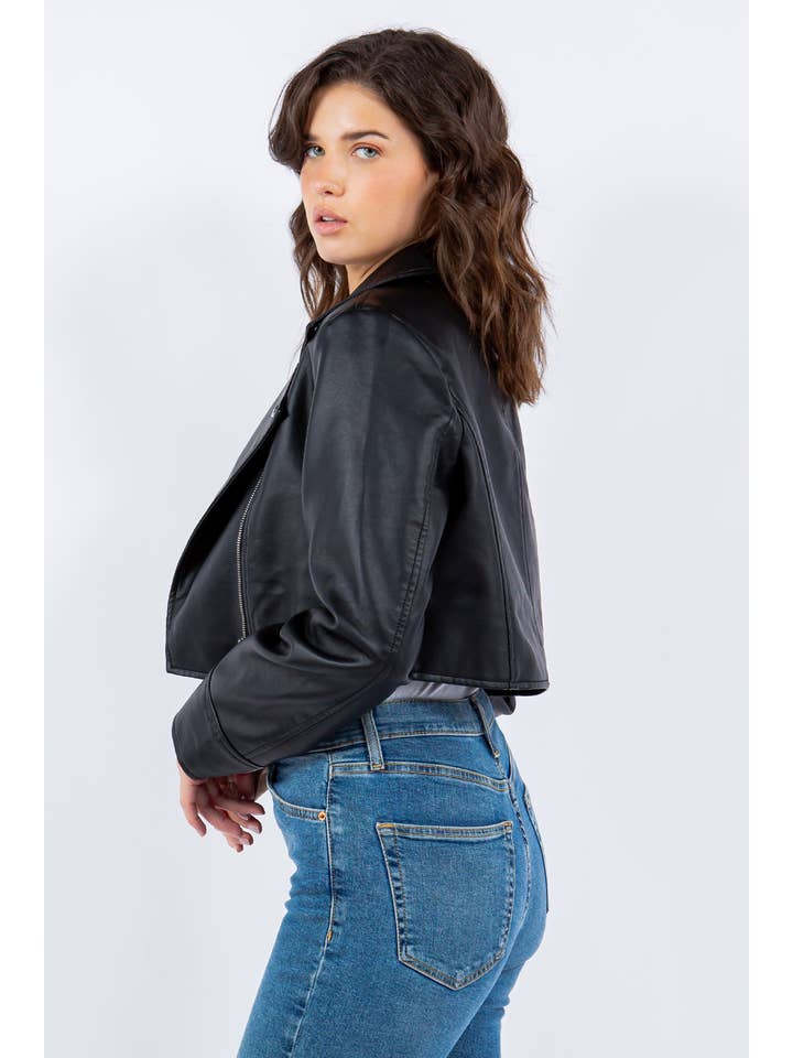 Veracci – wholesale Leather jacket – Women′s – Faux Leather Cropped Moto Jacket19