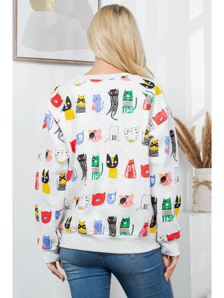 LA Soul - Wholesale Sweatshirt - Women's - Colorful Cat Fleece Sweatshirt1