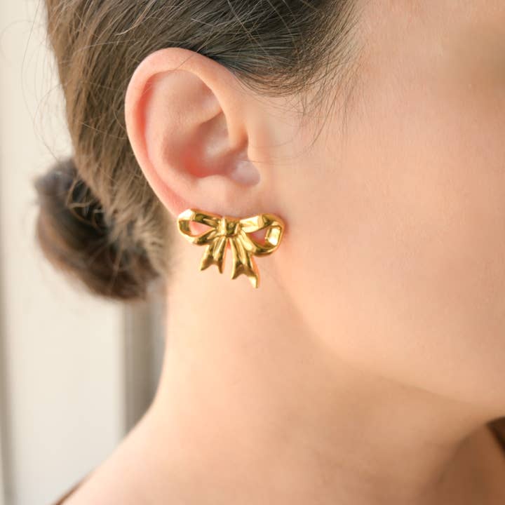Oversized Ribbon Studs - 18k Gold Large Bow Tie Earrings for wholesale by Blueyejewelry