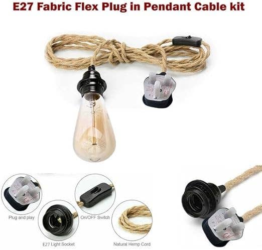Ledsone - Wholesale Chandelier/Hanging Light - LEDSone Plug-In Hanging Pendant Light with Inline Switch in Black & Hemp~45544