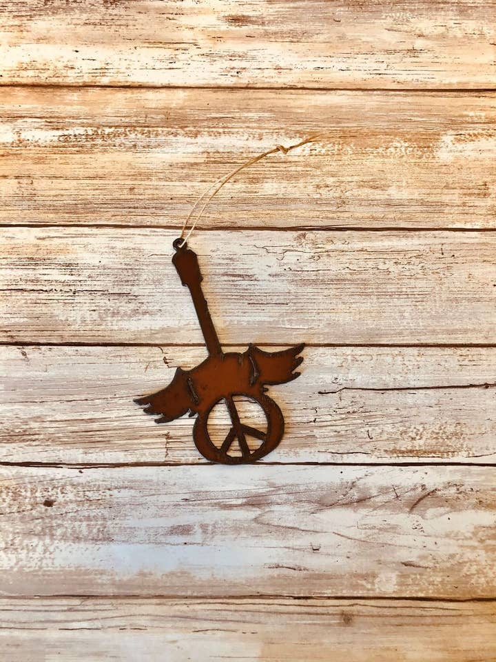 Winged Guitar with Peace Ornament for wholesale by Universal Ironworks USA