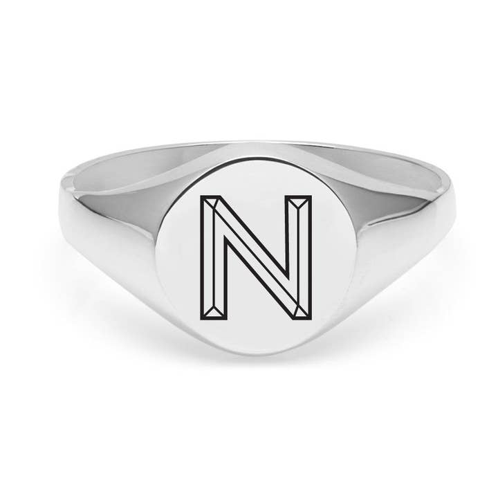 Facett Initial N Round Signet Ring - Silver for wholesale by Myia Bonner