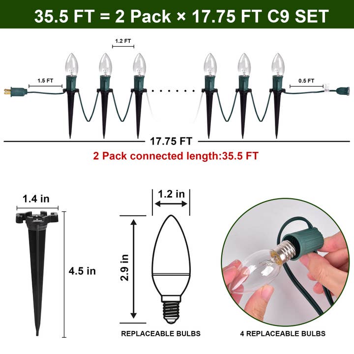 Fun Little Toys - Wholesale Outdoor/Lawn Light - 2 Packs of 12-Bulb C9 LED Pathway Christmas Lights